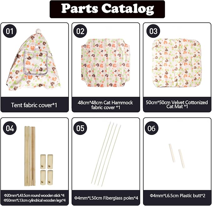 2-in-1 Elevated Cat Tent Cat House, Quick Assembly and Disassembly, Portable Indoor/Outdoor Cute Cat Bed Cave-Butterfly and Flower