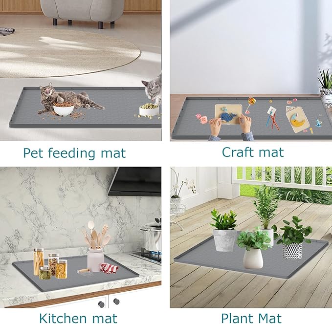 Cat Litter Mat for Litter Box, Silicone Large Cat Litter Trapping Mat - 28x22 in, Waterproof & Non-Slip, Durable & Easy Clean, Gray