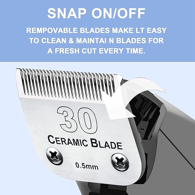 Audoc 3Pack #30 Blade Dog Grooming Clipper Replacement Blades Compatible with Wahl/Oster Dog Clippers,Detachable Ceramic Blade & Stainless Steel Blade,Size-30, 1/50-Inch Cut Length (64260)
