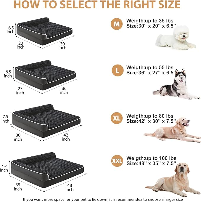 BFPETHOME Orthopedic Dog Beds for Large Dogs-Waterproof Sofa Pet Bed with Removable Washable Cover,Big Dog Bed with Waterproof Lining and Nonskid Bottom,Pet Bed for Large Dogs