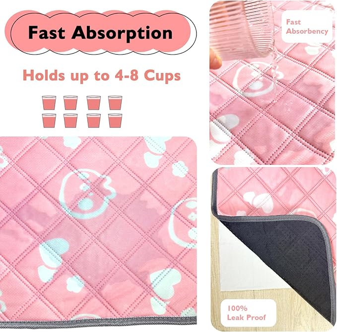 2 Pack Guinea Pig Bedding - Washable Guinea Pig Liners for C&C 2x4 Cage, Waterproof Reusable & Anti Slip Pee Pads Super Absorbent Mats for Small Animals Rabbit Hamster Rat (Pink, 57 x 28 Inch)