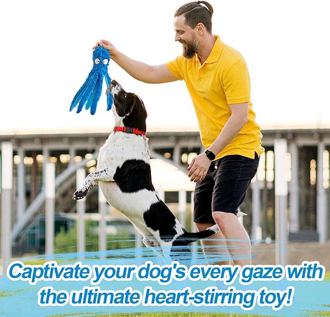 Alphatool Squeaky Dog Toys - Soft Plush Chew Crinkle Puppy Toys to Keep Them Busy, Octopus No Stuffing Interactive Essentials for Teething Small Medium Pets Dogs Gifts - 1pcs