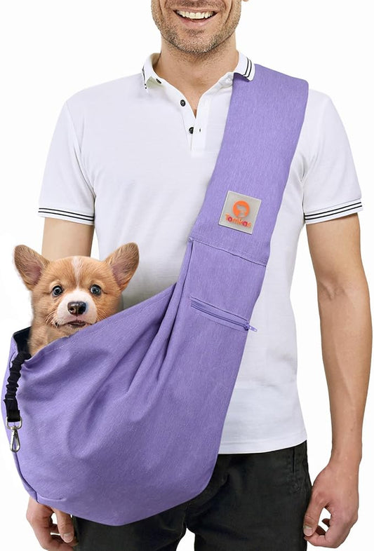 TOMKAS Medium Padded Shoulder Strap Dog Cat Carrier Sling (Purple for 8-15 lbs)