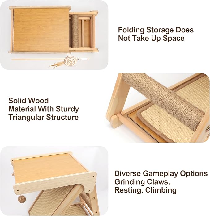 Cat Scratching Pads Sisal Pad Kitten Scratchers Ramp Kitty Scratcher Sisal Cat Scratcher Solid Wood Cats Scratching Board Platform Style (with Wooden Cat Teaser)