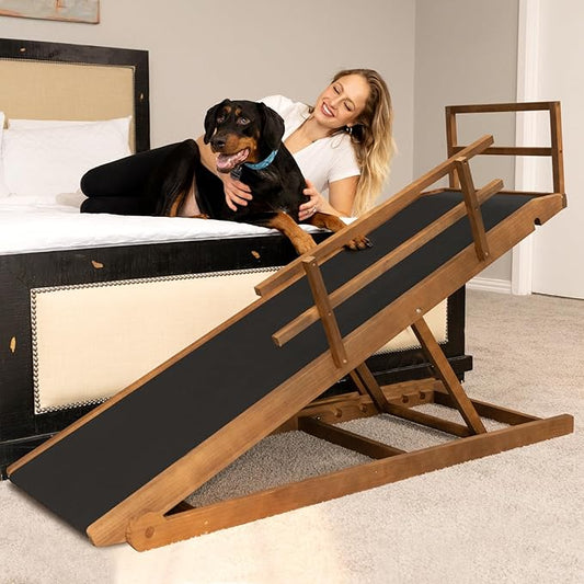 ABORON Dog Ramp,Adjustable Folding Pet Ramp for Bed,Couch,SUV - High Traction Portable Rubber Paw Ramps,Great for Small & Large Old Dogs & Cats, Supports up to 200 lbs,63''Long