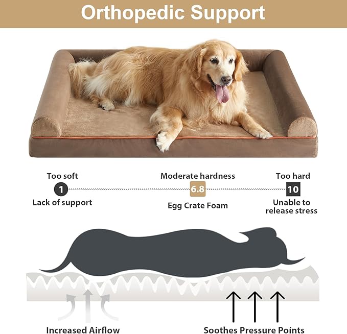 BFPETHOME Washable Dog Bed for Extra Large Dogs - Orthopedic, Waterproof, Nonskid, Egg-Crate Foam Pet Sofa