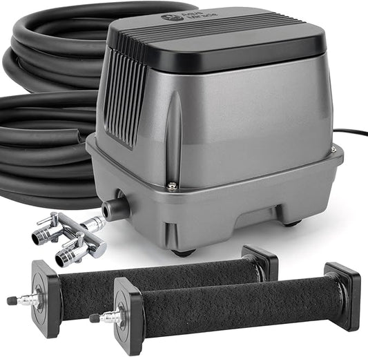 AquaMiracle All-in-1 Koi Pond Aeration Kit Pond Air Pump with Self-Sinking Airline Rubber Air Diffuser, Air Flow Control Pond Aerator for Outdoor Pond 10,000-15,000 Gallons