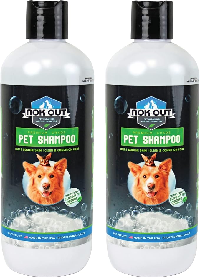 NOK OUT Premium Grade Pet Shampoo for Dogs and Cats, Veterinary Strength and Odor Eliminator Formula, Made in the USA, 20 Ounce Bottle, 2-Pack