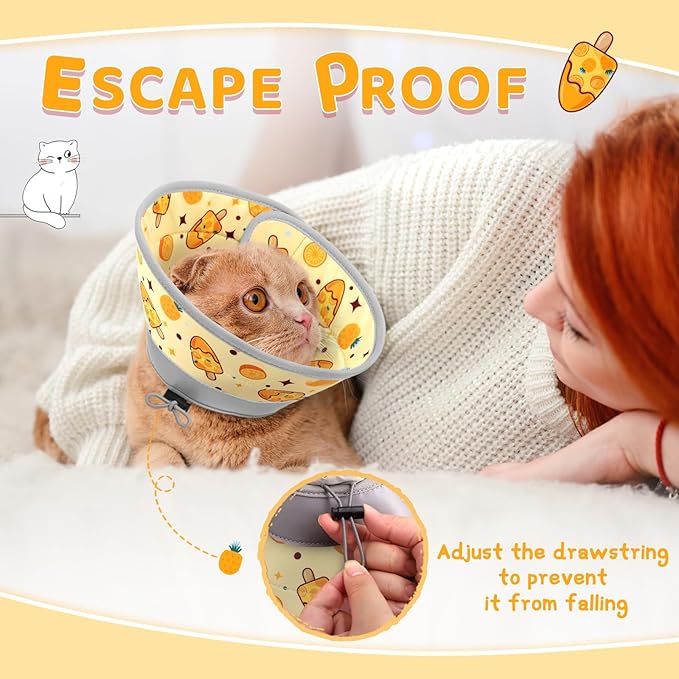 Cat Cone Collar Soft to Stop Licking, Adjustable, Foldable Lightweight Kitten Cones After Surgery Recovery for Cats & Kittens, Cat Cone Alternative (Orange, S)