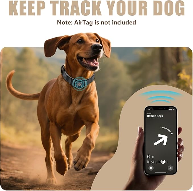 AirTag Dog Collar - Leather Dog Collar with Airtag Holder | IP68 Waterproof AirTag Holder with Metal Buckle, Comfortable GPS Dog Collars Tracker for Medium Large Dogs (Black, XL)