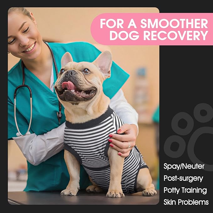 FUAMEY Dog Recovery Suit Male,Dogs Surgery Neuter Suits Puppy Spay Shirts for Female Protect Dog's Skin Anti Licking Abdominal Wounds Doggie Onesie Pet Bodysuit Alternative to Cone Gray Stripes XXL