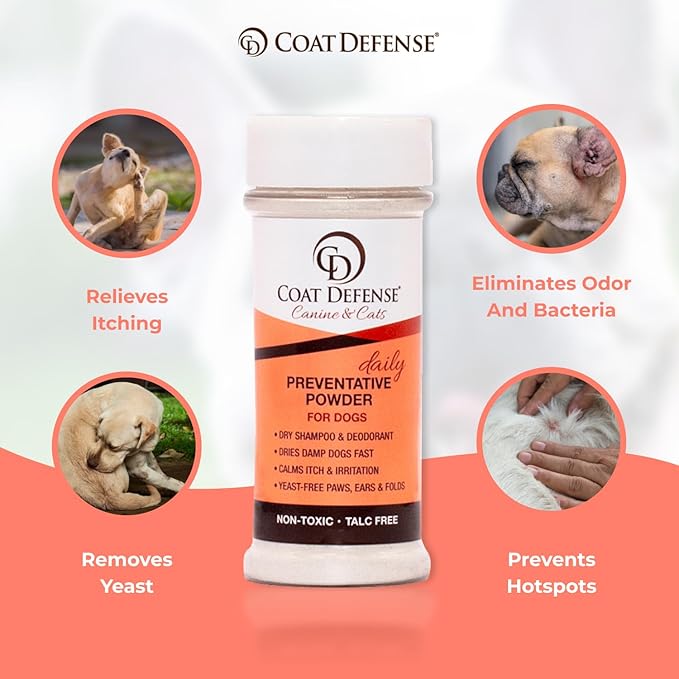 COAT DEFENSE Paw Licker Bundle | Dry Powder for Dogs & Sensitive Skin Dog Shampoo for Allergies and Itching | Smell & Itch Relief | Itchy Skin Relief & Yeast Dog Treatment