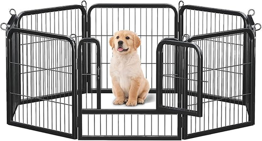 24 Inch 8 Panels Dog Playpen - Metal Pet Exercise Pen for Puppy, Indoor/Outdoor Dog Fence for Yard, Garden, Camping & RV Travel