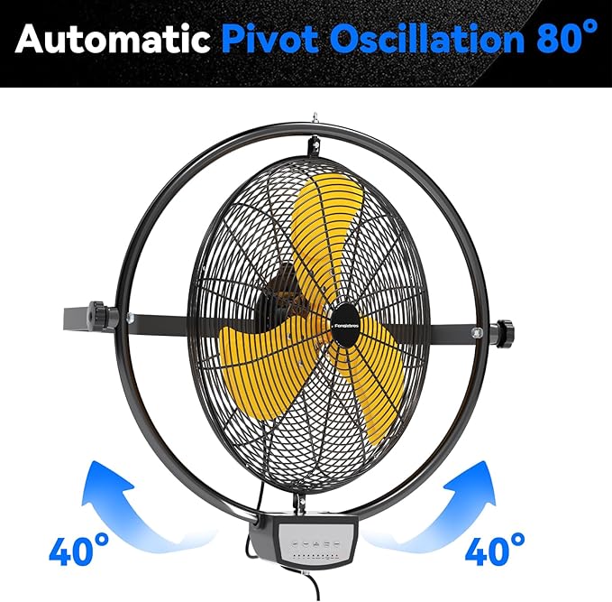 20 IN 5500 CFM Remote Control Wall Mount Fan, 3 Speed High Velocity Wall Fan with Timer, Oscillation & Tilting, Air Circulator for Garage, Commercial, Greenhouse, Warehouse & Gazebo Use, UL Listed