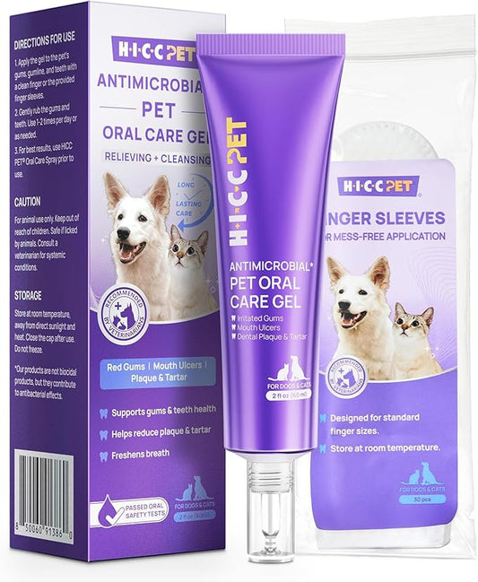 HICC PET Dog Dental Care, Oral Hydro Gel Teeth Cleaning and Breath Freshener for Dog and Cat, Relieve Gum Redness, Soothes Inflammation, Reduce Tarter and Plaque, Safe for All Animals, 2 Fl Oz