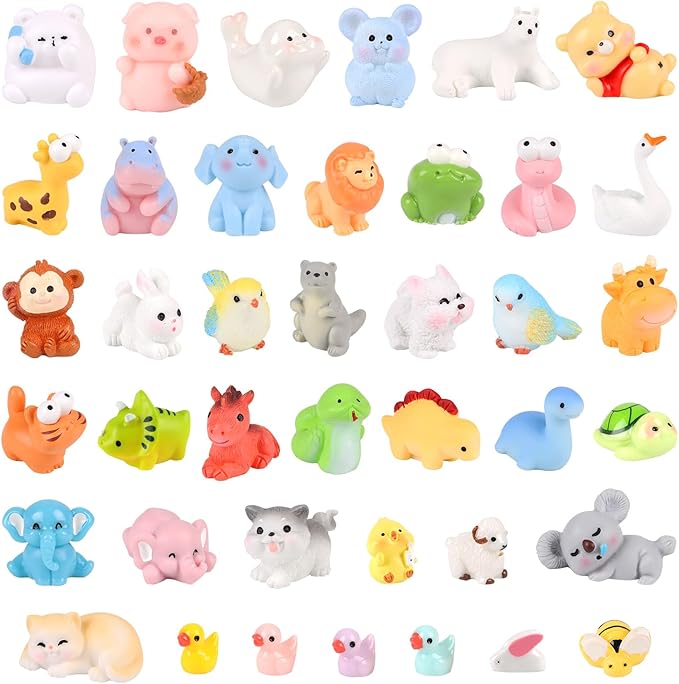 CCINEE 40pcs Mini Resin Animals Figures to Hide, Miniature Resin Figurines Bulk for Fairy Garden Dollhouse Accessories Tiny Figurines Animals to Hide Aquarium Toys