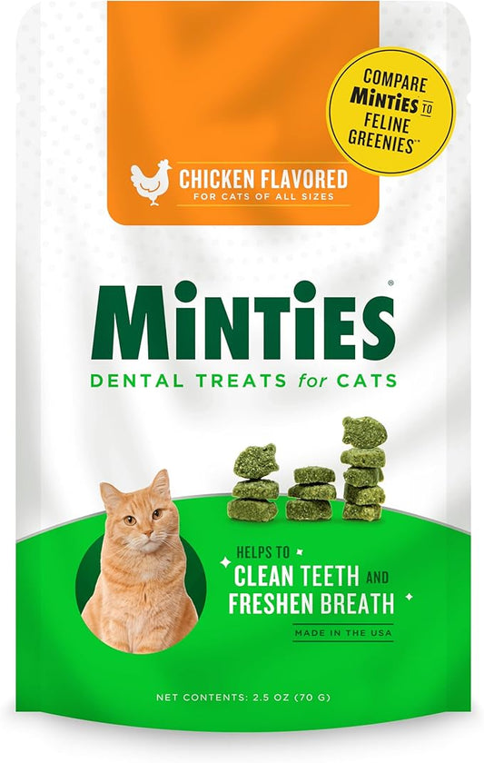 Minties Dental Treats for Cats, Chicken Flavored Treats for Cats, Freshens Breath and Controls Tartar, 2.5oz