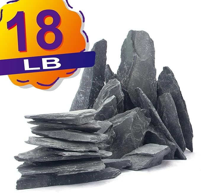 CFKJ [18 Pounds] Natural Slate Stone Rocks, 5 to 7 inch Slate Stone Rocks for Aquascaping, Aquariums, Terrariums, Amphibian Enclosures