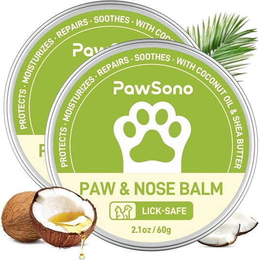 Lick-Safe Dog Paw & Nose Balm with Coconut Oil | All-Natural Paw Moisturizer & Cream for Dry, Cracked Pads & Snouts| Paw Wax & Soother, Nose Butter for Bulldogs| Horse Hoof Care (2.1 oz*2)