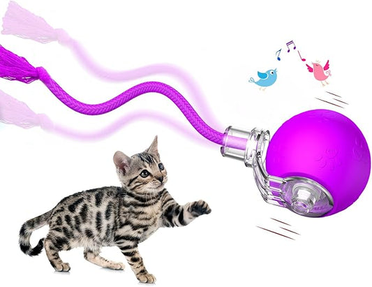 Interactive Cat Toys, Automatic Moving Cat Toys for Bored Indoor Adult Cats, Fast Rolling, Chirping & Motion-Activated Kitty Toys, Fun Gift for Cats with Speedy Tail 2.0, USB Rechargeable, Purple