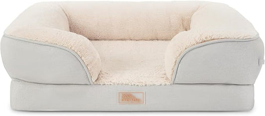 TOWN & COUNTRY EVERYDAY CuddleTown Comfy Solid Bolster Sofa Pet Bed, Supportive & Calming Egg Crate Foam, Non-Slip Bottom, Machine Washable Cover, Grey, Large 35"x25"x8"