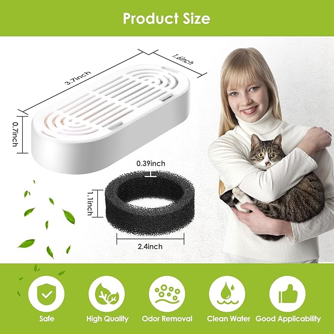 Cat Water Fountain Filters, 9 Pack Replacement Filters & Replacement Pre-Filter Sponges for Stainless Steel Pet Fountain with Water Level Window, Fountain Carbon Filters for Dog Water Dispenser Bowl