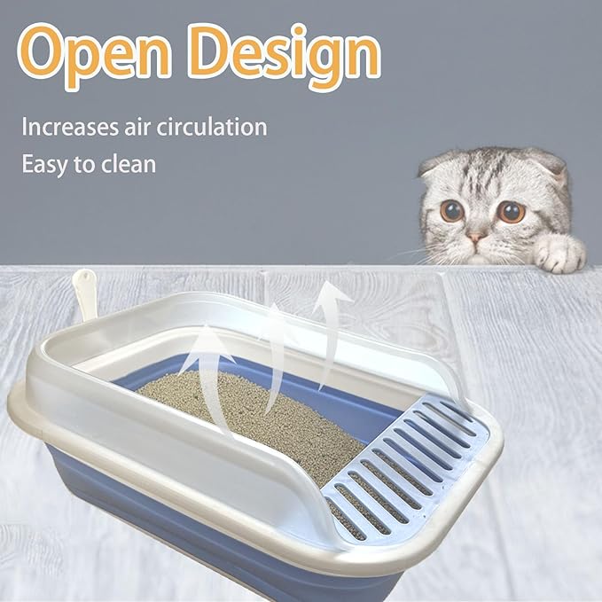 Collapsible Kitten Litter Box, Open Small Cat Litter Box with High Side Shallow Kitten Litter Pan Anti-Splashing Waterproof Low Entry Travel Litter Pan with Falling Sand Pedal