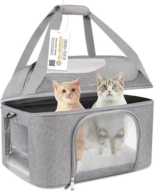 Large Cat Carrier Soft Side Pet Carrier for Kitten Puppy Collapsible Travel Small Dog Carrier, TSA Airline Approved Pet Carriers for Under 20 lbs, Gray