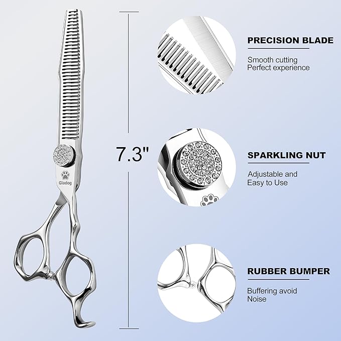 GLADOG 6.5" 9CR Thinning Shears for Dogs - Professional Dog Thinning Scissors with Luxurious Diamond Pivot Nut, Ideal Dog Grooming Scissors for Reducing Bulk, Dog Shears，Dogs Scissor for Grooming