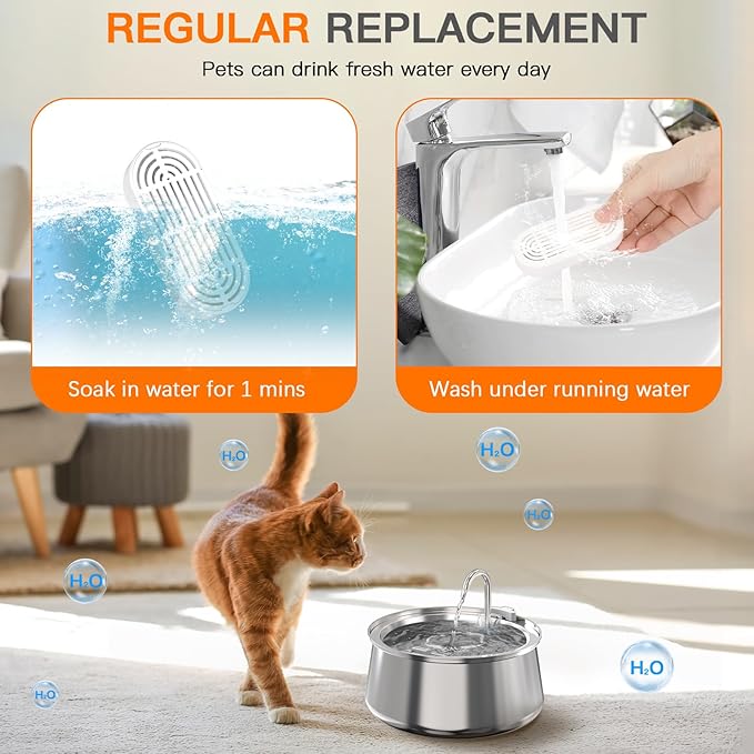 Cat Water Fountain Filters for 108/3.2L& 4L/134oz Stainless Steel Pet Water Dispenser Fountain Filters (6 Filters& 6Sponges) (9 Filters& 9 Sponges)