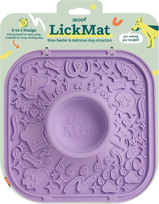 WOOF LickMat - Easy-to-Clean Lick Mat for Dogs - Slow Feeder Mat with Non-Slip Design - BPA-Free Silicone Lick Mat - Interactive Dog Toys - Lavender