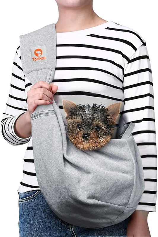 Tomkas Small Dog Sling Carrier - Zipper Pocket & Adjustable Strap - for 3-10 lbs Pets(Grey)