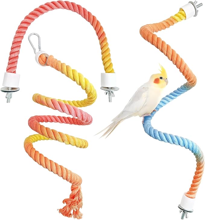 BNOSDM 3 Pcs Rope Perches for Bird Cages Gradient Sunset Color Bendable Climbing Rope Ladders & Swings Birds Cage Accessories Toy for Parakeets, Budgies, Cockatiels, Conures, Lovebirds