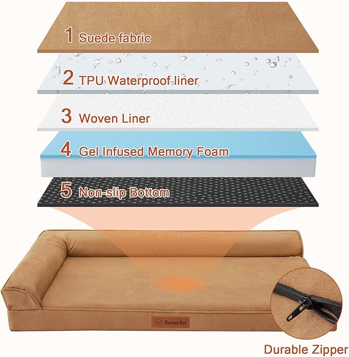Chew Proof Dog Bed, 3" Memory Foam Dog Bed for Small and Medium Dogs, Removable and Washable Microsuede Cover, Waterproof Liner, Nonskid Bottom, 30x20 Inches S Khaki