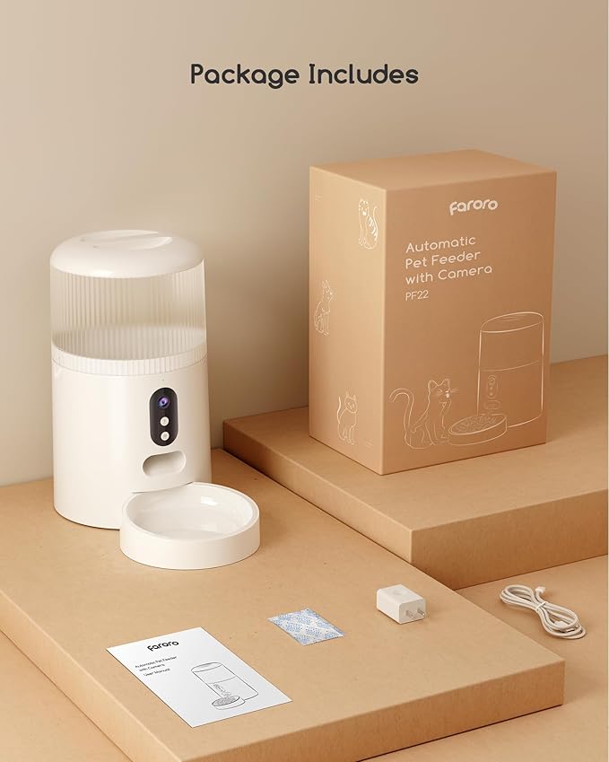 faroro Automatic Cat Feeder with Camera, 3MP HD Video & Night Vision, 5G/2.4G WiFi Smart Pet Feeder with APP Control, 2-Way Audio, Motion Alerts, Low Food Sensor, Timed Cat Feeder for Cats & Dogs, 4L