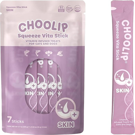 Squeeze Vita Stick Lickable Treats for Dogs & Cats. 7 Skin & Coat Support Sticks with Essential multivitamins. Soft and Tasty Paste for All Life Stages, Supporting Skin Health