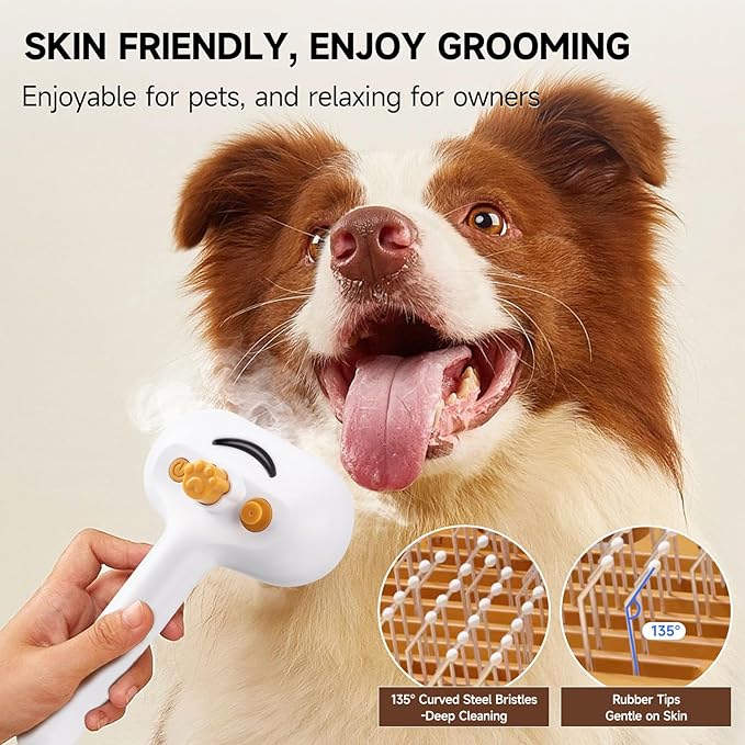 3-in-1 Pet Steam Brush Set for Dogs & Cats, Grooming Comb with Spray, Defur Tool, Water-Assisted Hair Removal, Gentle Cat & Dog Spritz Brush, Multi-Purpose Steam Grooming Kit