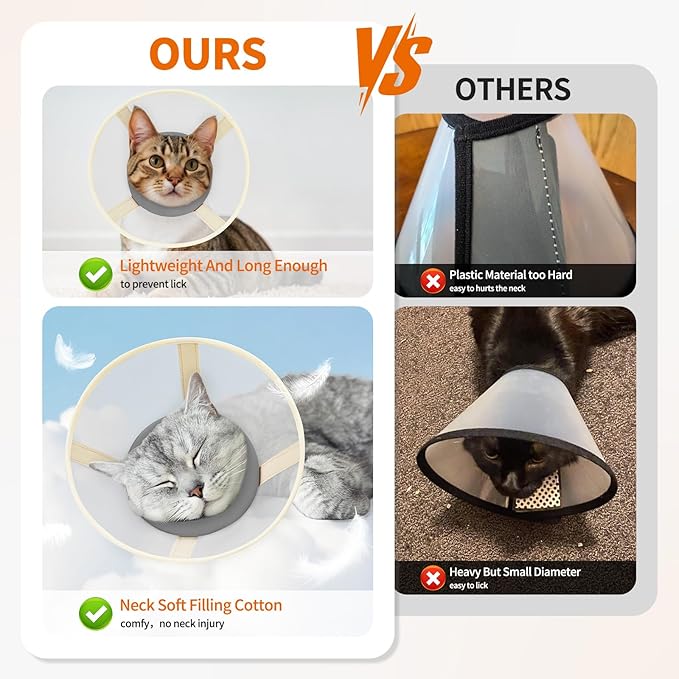 Cat Cone Collar Soft- Adjustable Comfortable Air Mesh Recovery Cone After Surgery to Stop Licking and Scratch, Alternative to Plastic Elizabethan Collar for Cat, Whiskers Freedom (Grey, XS)