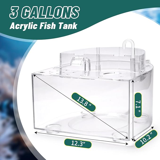 Betta Fish Tank Kit, 2.5 Gallon Aquarium Self-Cleaning with LED Light, Filter, Heater, Decorations and Accessories - Ideal for Hydroponic Growing System and Aquaponics