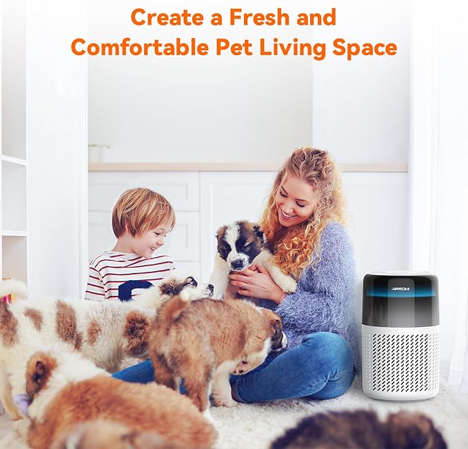 AIRROMI Air Purifier for Bedroom Home,HEPA Filter,Covers Upto 549 Ft²,Quiet 360°intake Air Cleaner with Fragrance ponge for Better Sleep,Night Light,Filters Smoke,Pet Dander,Allergies,Dust,A2005 White
