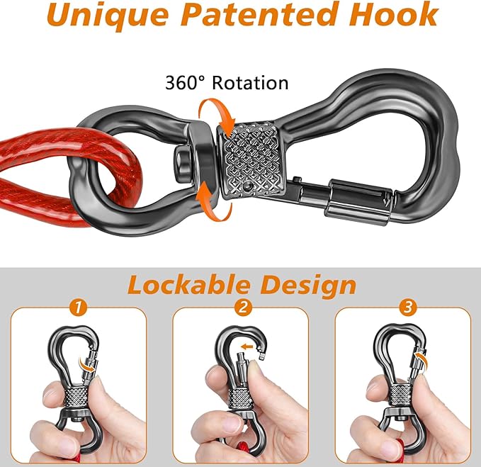 XiaZ 50ft Tie Out Cable for Dogs, Dog Leads for Yard, Heavy Duty Pet Tie Out Cable for Large Dogs Up to 250lbs, Durable Dog Runner Tether Line for Yard or Camping