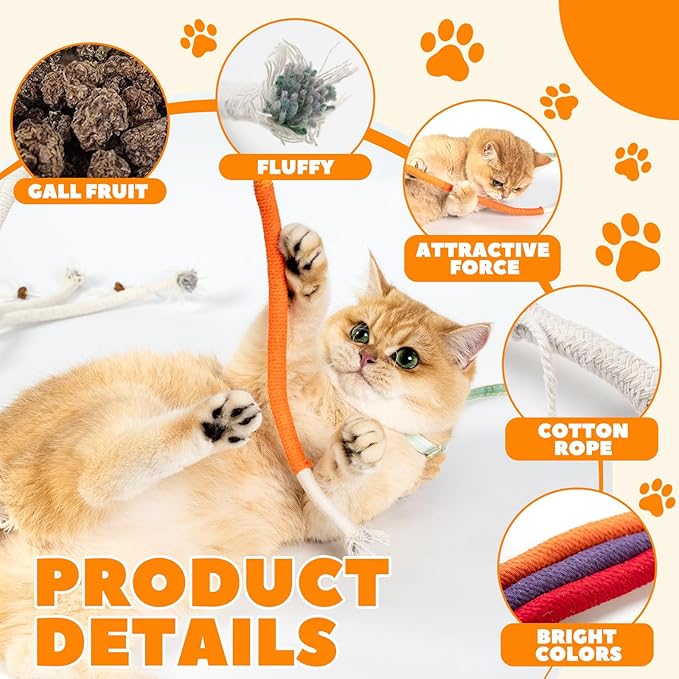 Cat Chew Ropes 3 Pack with Natural Catnip, Interactive Catnip Toys for Indoor Cats, Safe Teeth Cleaning Kitten Rope Toy, Durable Cat Kicker Chew Toy for All Breeds