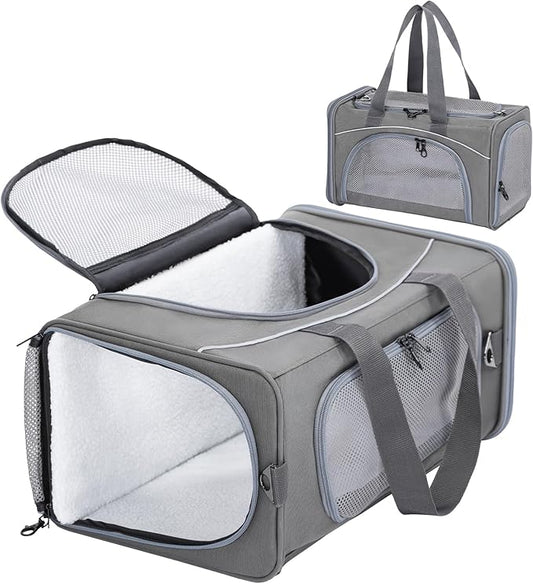 ‌Petsfit Airline Approved Pet Carrier for Small Dogs & Cats, 19x9x12 TSA Approved Carrier, with Removable Dual-Sided Padding (2-Way Placement) - Fits Under Most Airplane Seats, Escape Proof (Gray)