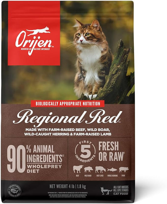 ORIJEN Grain Free High Protein Premium Dry Cat Food Regional Red Recipe 4lb Bag