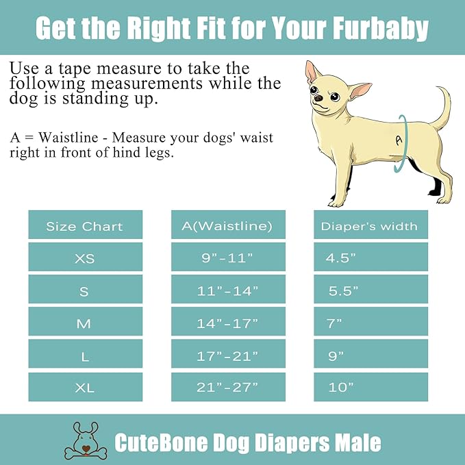 CuteBone Dog Diapers Male Belly Bands 3 Pack for Male Dogs Reusable Puppy Wraps DM62XS