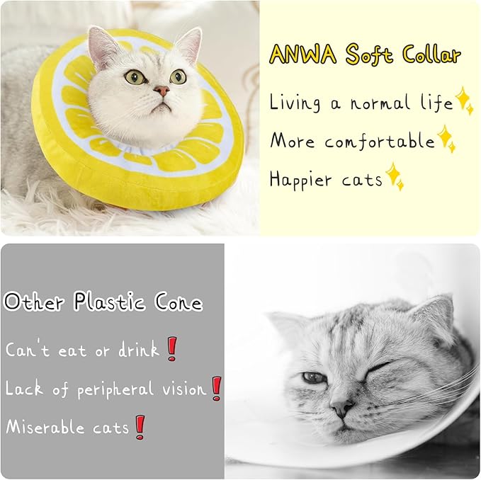 ANWA Adjustable Cat Cone Collar Soft, Cute Cat Donut Collar After Surgery, Kitten Recovery Cones to Stop Licking