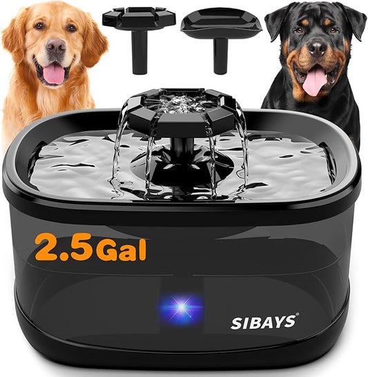 SIBAYS 2.5Gal/9.5L Dog Water Fountain, 3 Flow Modes Pet Water Fountain for Cats, Dog Water Bowl Dispenser with 7" Large Filter & Ultra Quiet Pump, BPA-Free, Ideal for Large Dogs, Multi-pet(FS68)