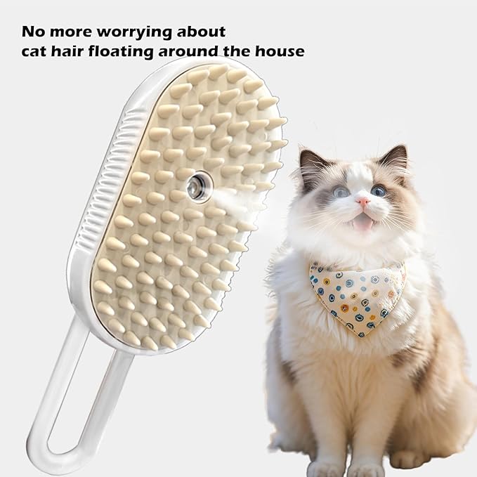 Cat Steam Brushes for Shedding, 4 in 1 Rechargeable Steam Cat Brush for Indoor Cats & Dogs, Grooming Comb with Spray
