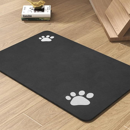 Pet Feeding Mat-Absorbent Dog Mat for Food and Water Bowl-No Stains Quick Dry Water Dispenser Mat-Dog Accessories Pet Supplies-Bowl for Messy Drinkers（Black,17"x28"