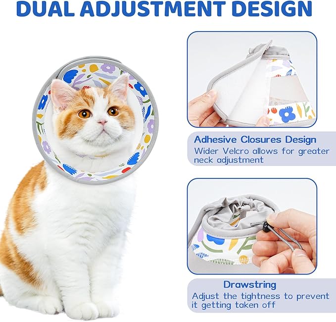 Breathable Air Mesh Cat Cone Collar Soft to Stop Licking, Adjustable, Foldable Lightweight Kitten Cones After Surgery Recovery for Cats & Kittens (Flower,S)